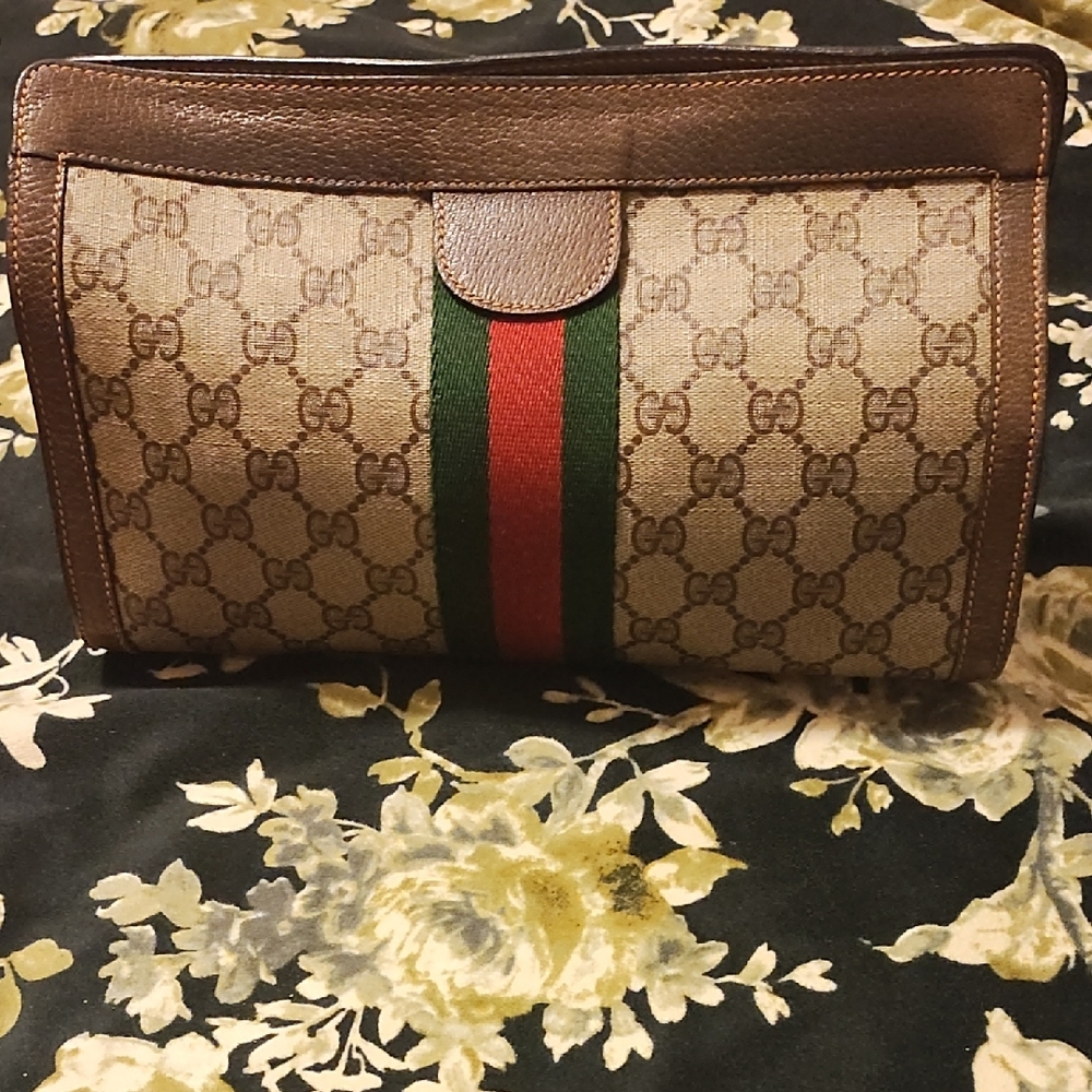 Vintage Gucci Sherry Line Beige and Brown GG Monogram Clutch - Picture 8 of 15